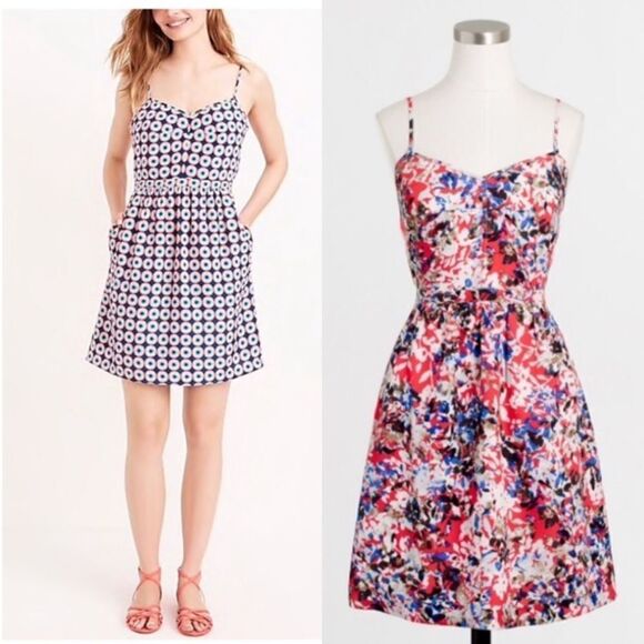 J. Crew Printed Seaside Cami Dress Blue Red Floral Size 4 - Picture 3 of 15